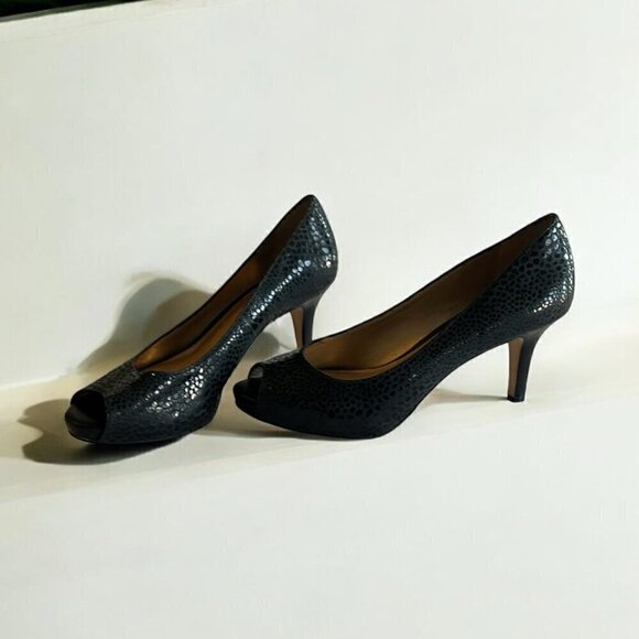 ANTONIO MELANI BLACK SNAKESKIN PEEP-TOE HEELS - Picture 3 of 6